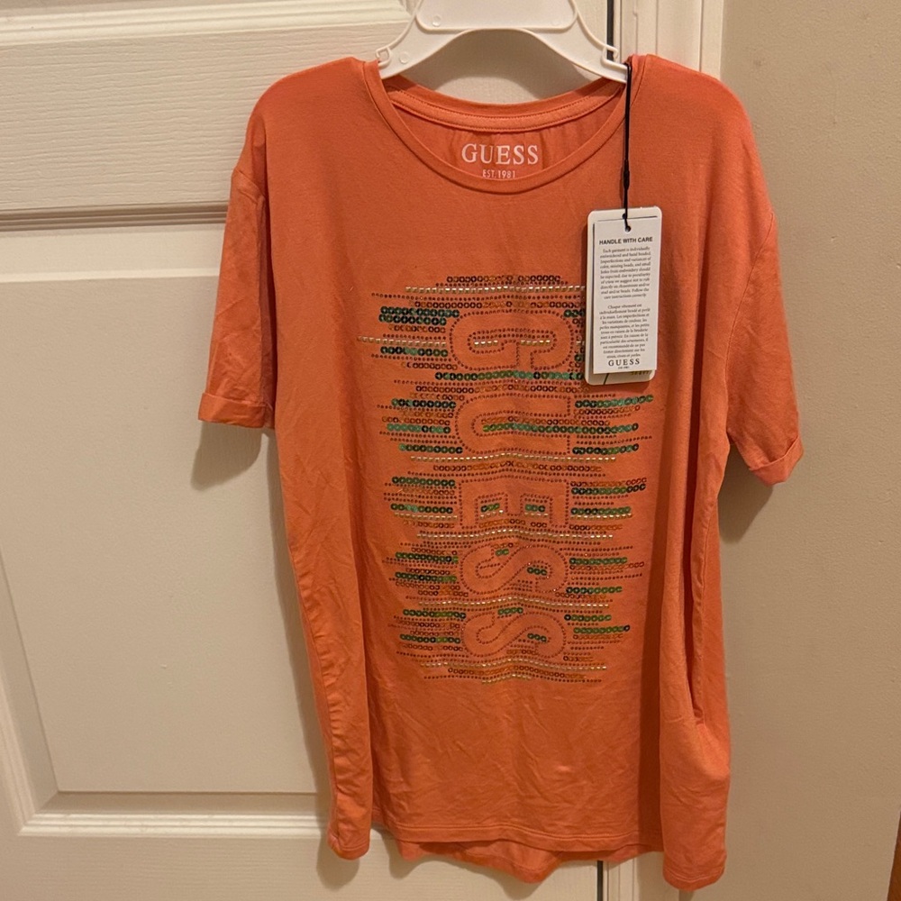 Guess Vibrant Orange Tee with Graphic Design